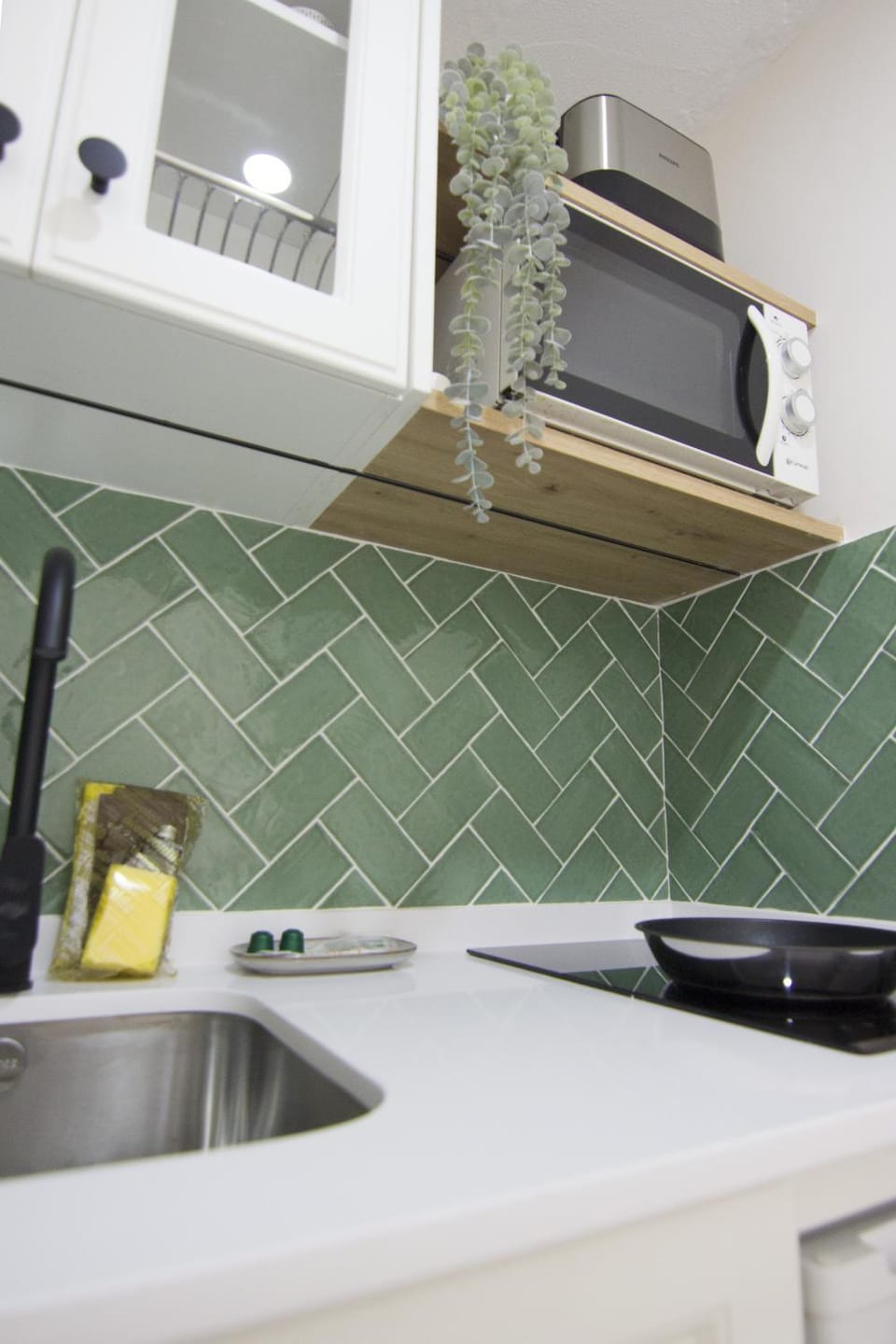 Kitchen or kitchenette, stove