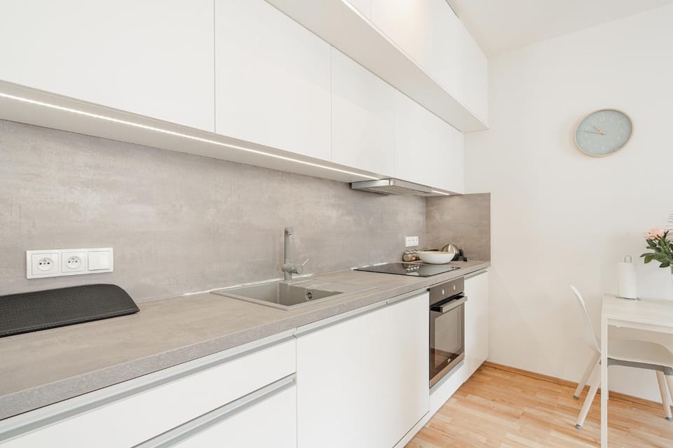 Kitchen or kitchenette, stove