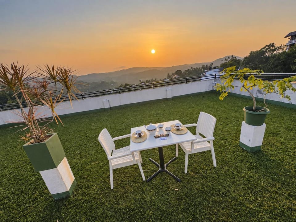 Garden, Mountain view, Sunset