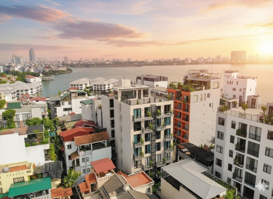 Property building, Natural landscape, Bird's eye view, City view, Lake view, Sunrise, Sunset