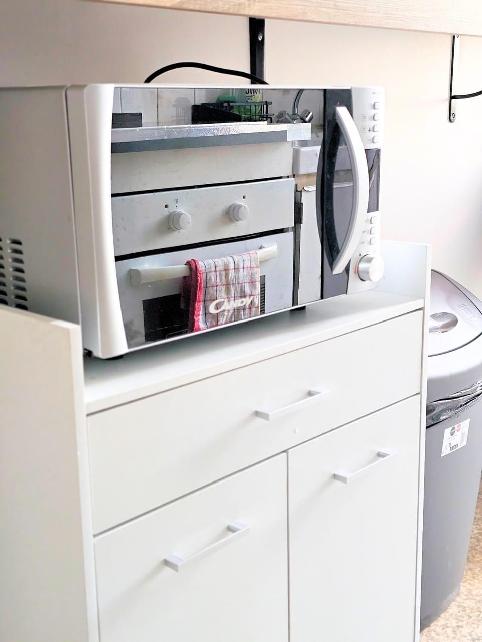 Kitchen or kitchenette, microwave