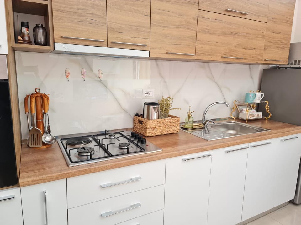 Kitchen or kitchenette, stove