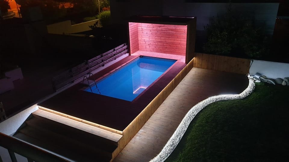 Night, Pool view, Swimming pool
