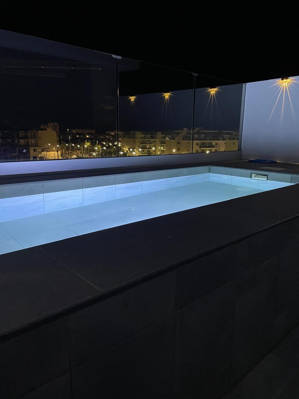 Night, Pool view, Swimming pool, Swimming pool