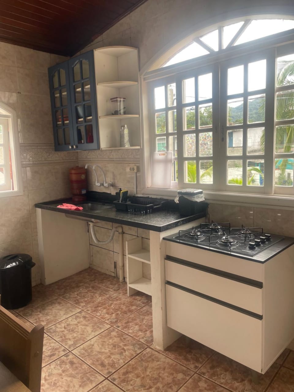 Kitchen or kitchenette, stove