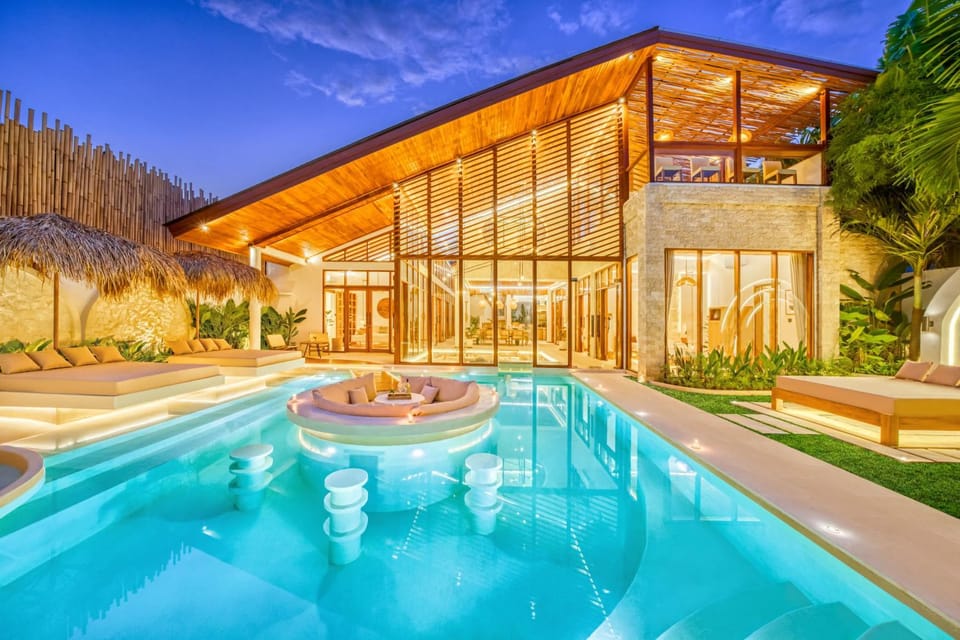 Property building, Night, Swimming pool