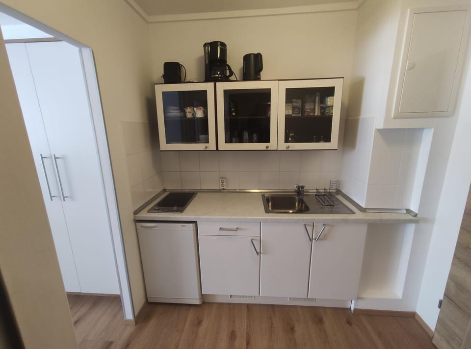 Kitchen or kitchenette, stove