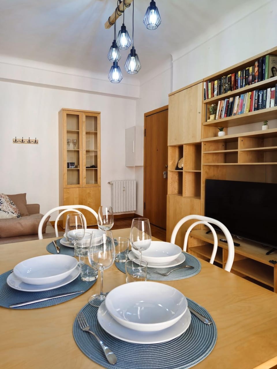 Library, Living room, Seating area, Dining area