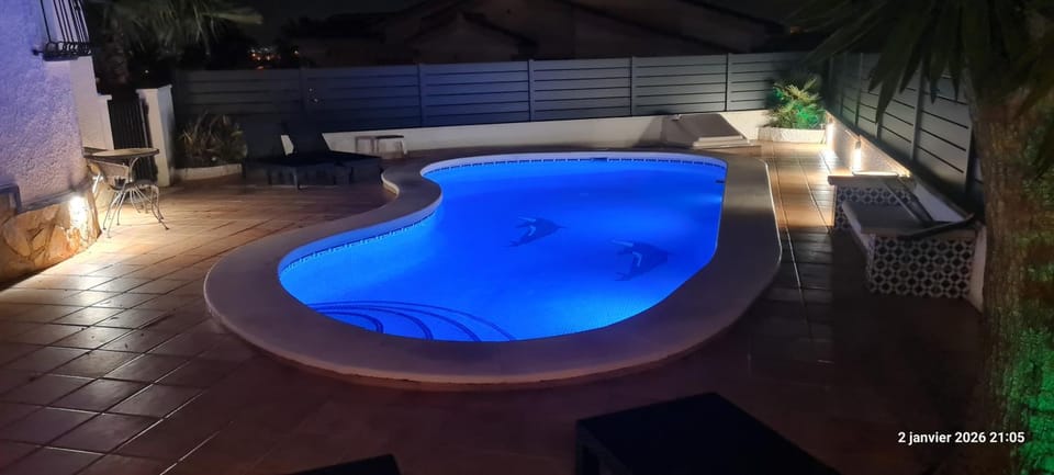 Night, Pool view, Swimming pool