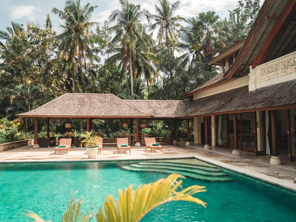 Patio, Natural landscape, Garden, Pool view, Swimming pool, sunbed