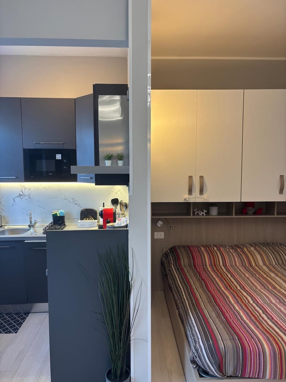 Bed, Kitchen or kitchenette, Photo of the whole room, Bedroom, stove, wardrobe