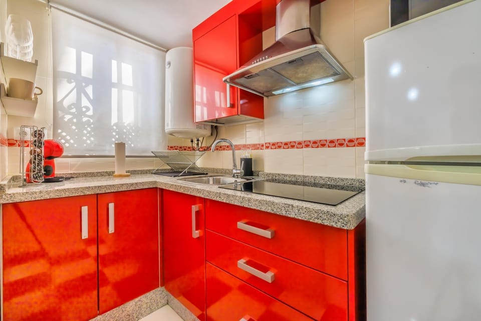 Kitchen or kitchenette, stove