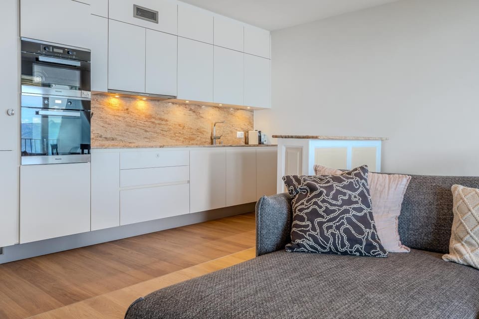 Kitchen or kitchenette, stove