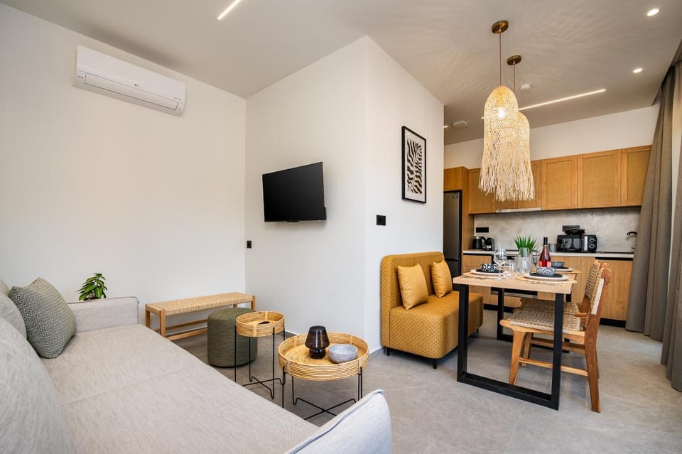 Bed, TV and multimedia, Kitchen or kitchenette, Living room, Photo of the whole room, Seating area, Dining area, Evening entertainment, Bedroom, oven, air conditioner