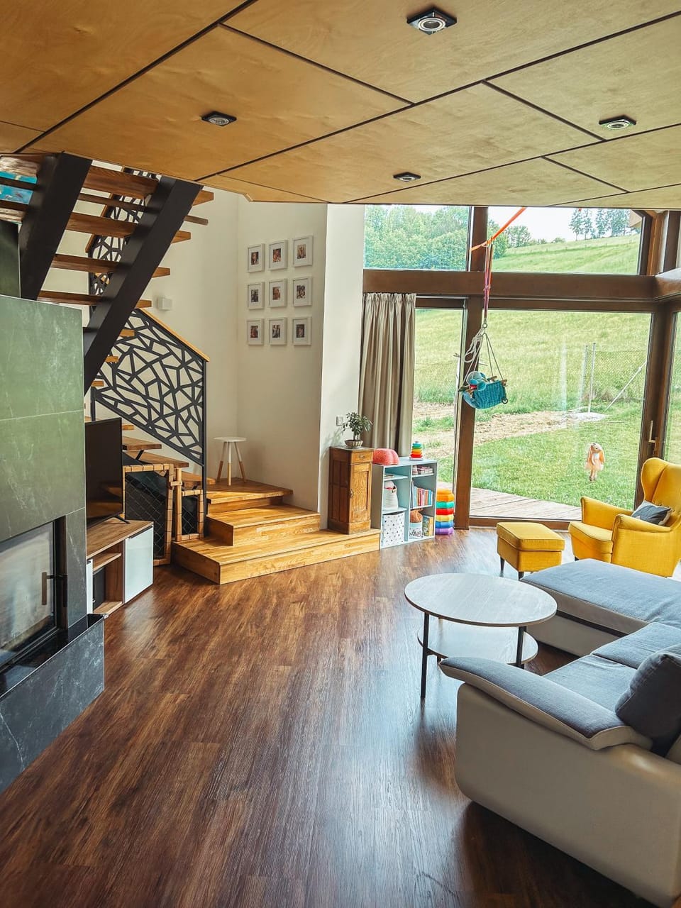 Living room, Seating area, Garden view