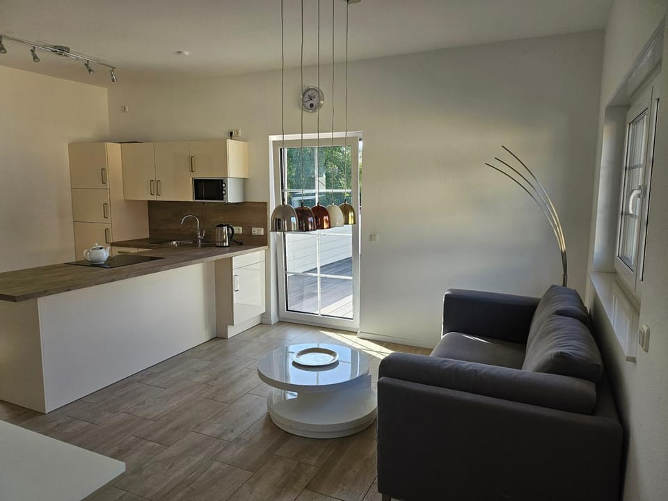 Kitchen or kitchenette, Living room, Seating area, oven, stove