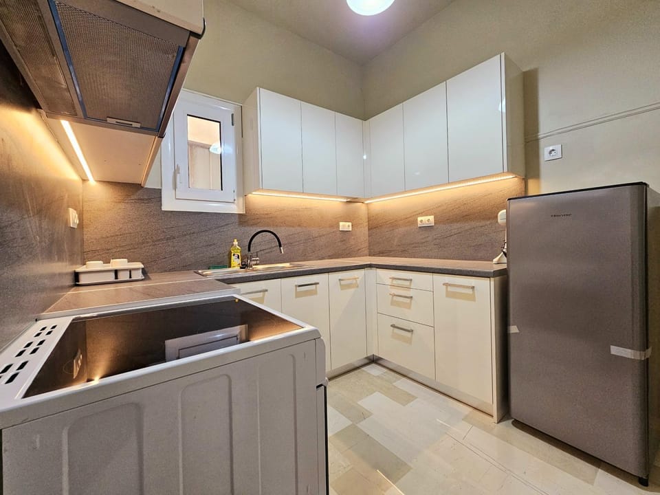 Kitchen or kitchenette, stove