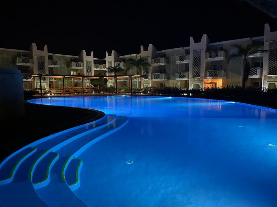 Night, Pool view, Swimming pool