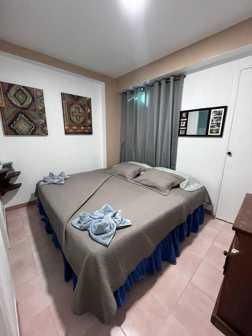 Bed, Bathroom, Photo of the whole room, Bedroom, towels, wardrobe, air conditioner