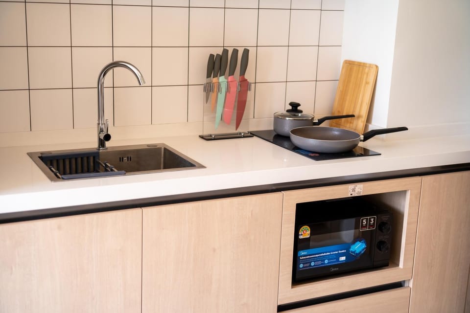 Kitchen or kitchenette, stove