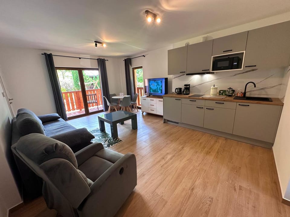 Kitchen or kitchenette, Living room, Seating area