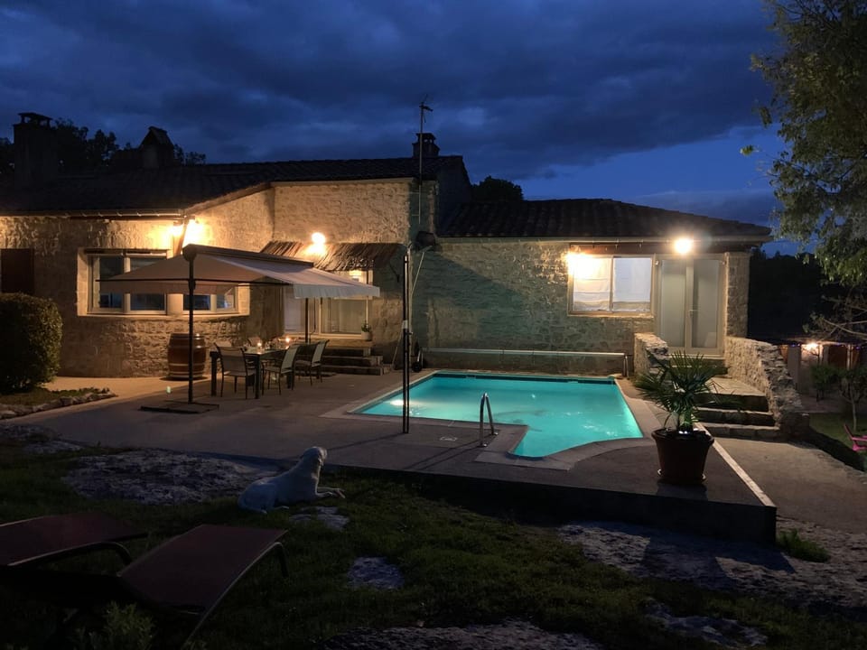 Patio, Night, Swimming pool
