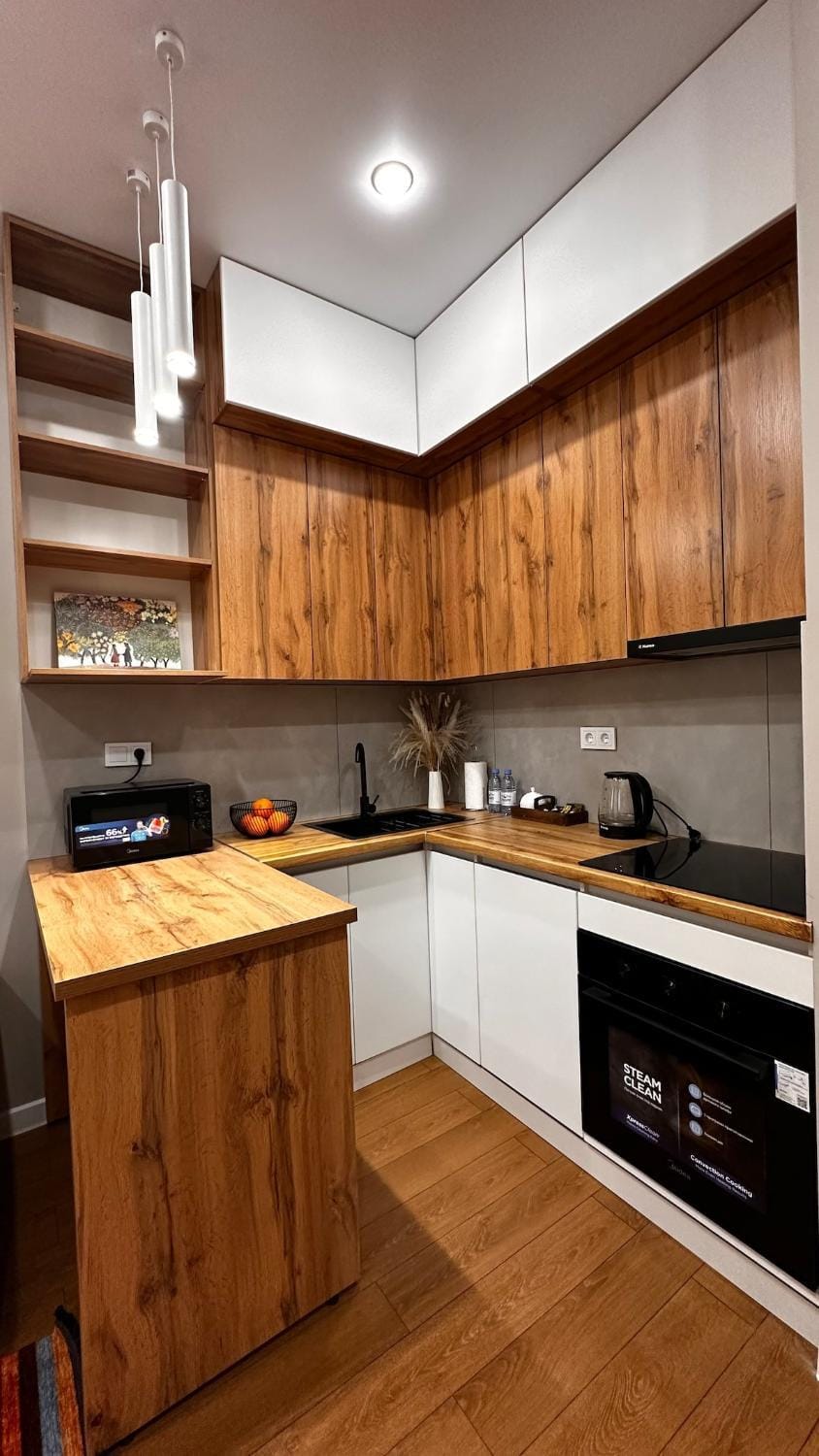 Kitchen or kitchenette, stove