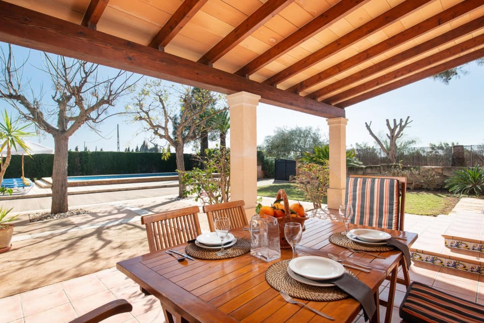 Patio, Dining area, Pool view