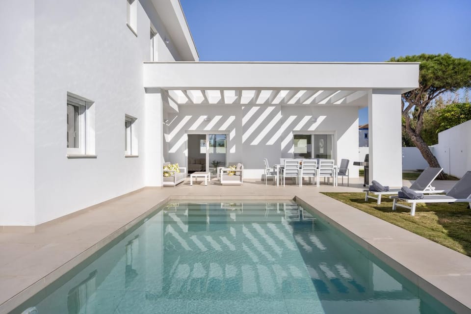 Property building, Living room, Swimming pool