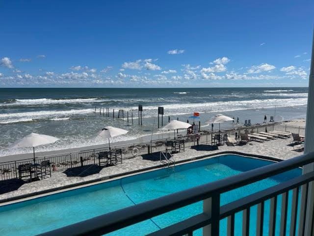 View (from property/room), Beach, Pool view, Sea view, Swimming pool, sunbed