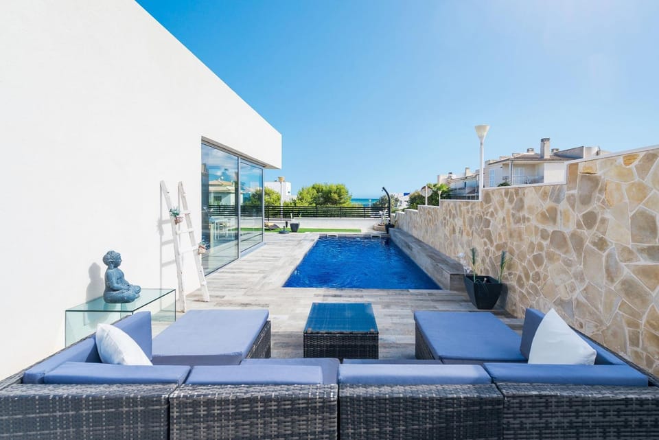 Property building, Living room, Swimming pool