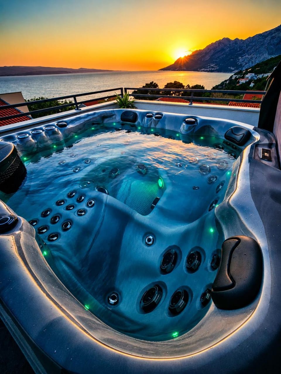 Natural landscape, Hot Tub, Balcony/Terrace, Mountain view, Sea view, Sunset