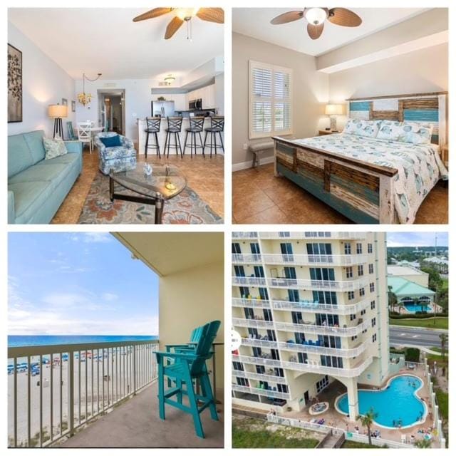 Property building, Patio, Natural landscape, View (from property/room), Balcony/Terrace, Living room, Seating area, Dining area, Pool view, Sea view, Swimming pool, sunbed