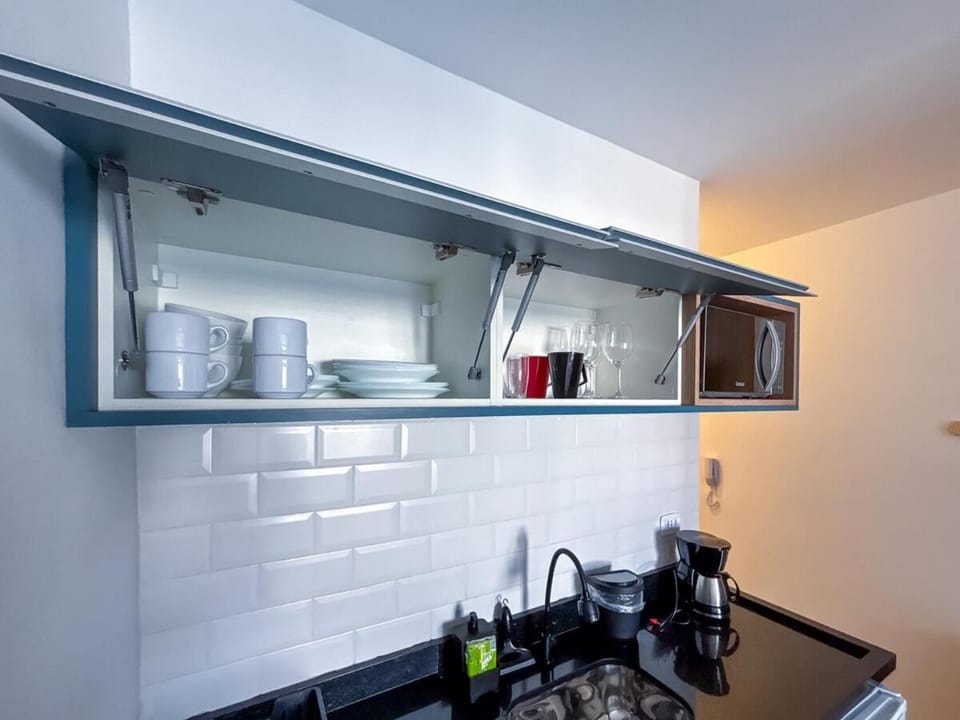 Kitchen or kitchenette, microwave