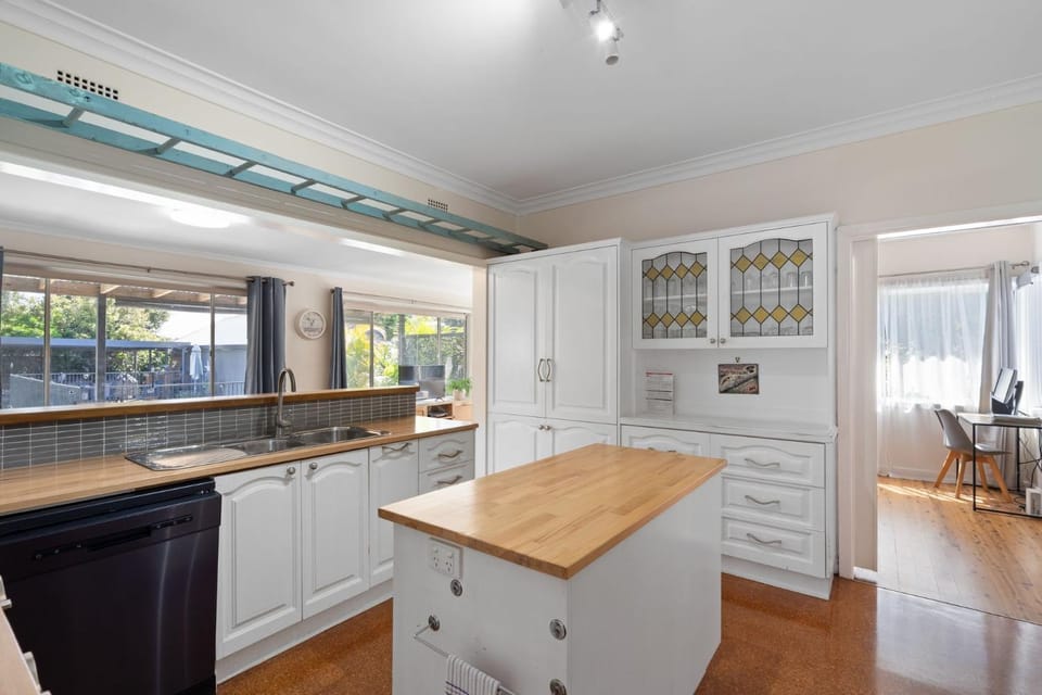 Kitchen or kitchenette, stove