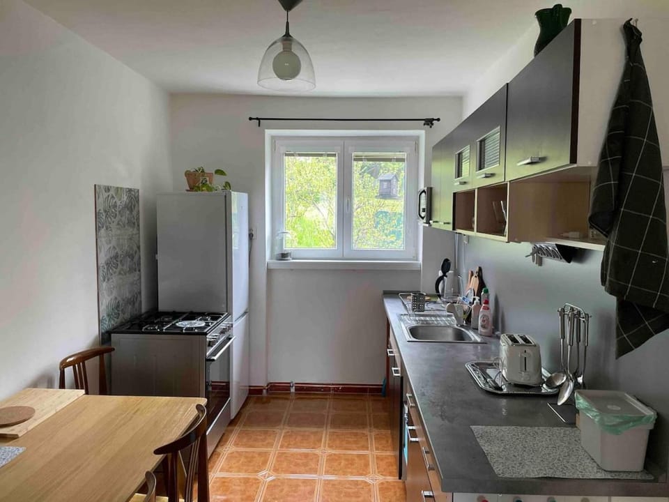 Kitchen or kitchenette, oven, stove
