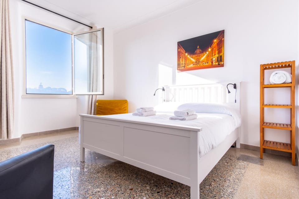 Bed, Photo of the whole room, Bedroom, hair dresser, towels