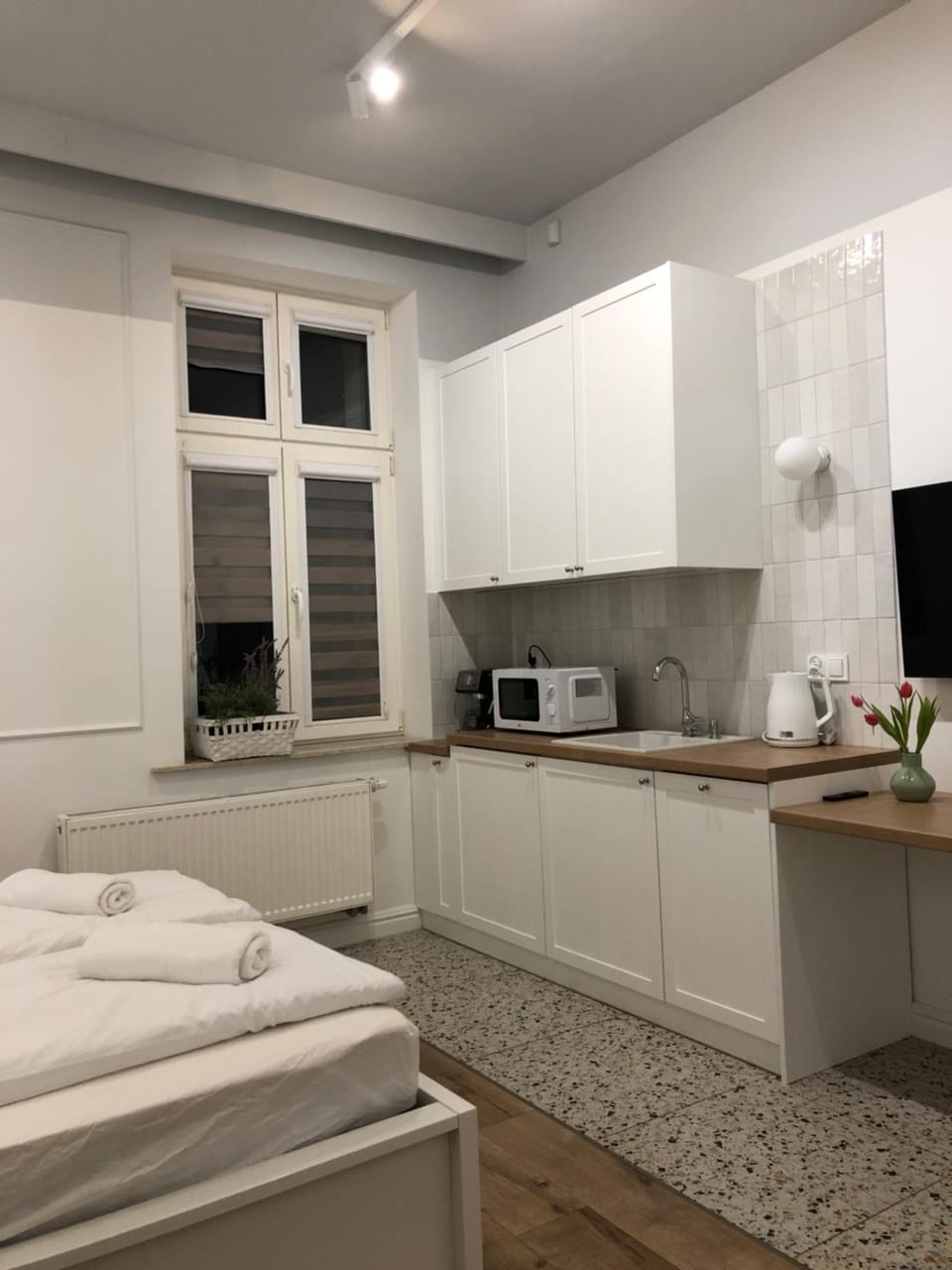 Bed, TV and multimedia, Kitchen or kitchenette, Photo of the whole room, stove