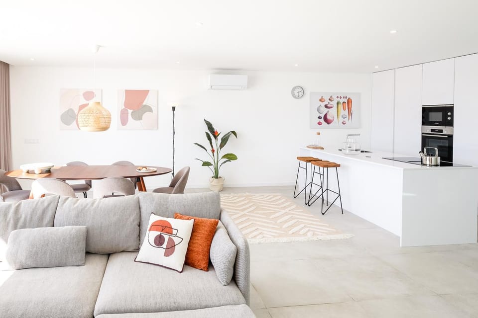 Living room, Dining area, microwave, oven, stove, kitchen