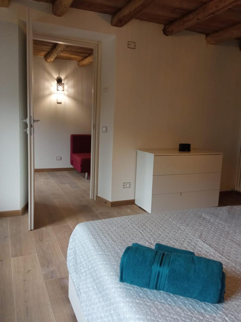 Bed, Photo of the whole room, Bedroom, towels, wardrobe