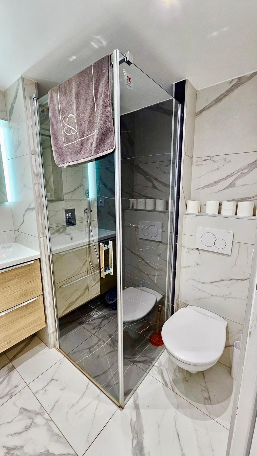Shower, Toilet, Bathroom, towels