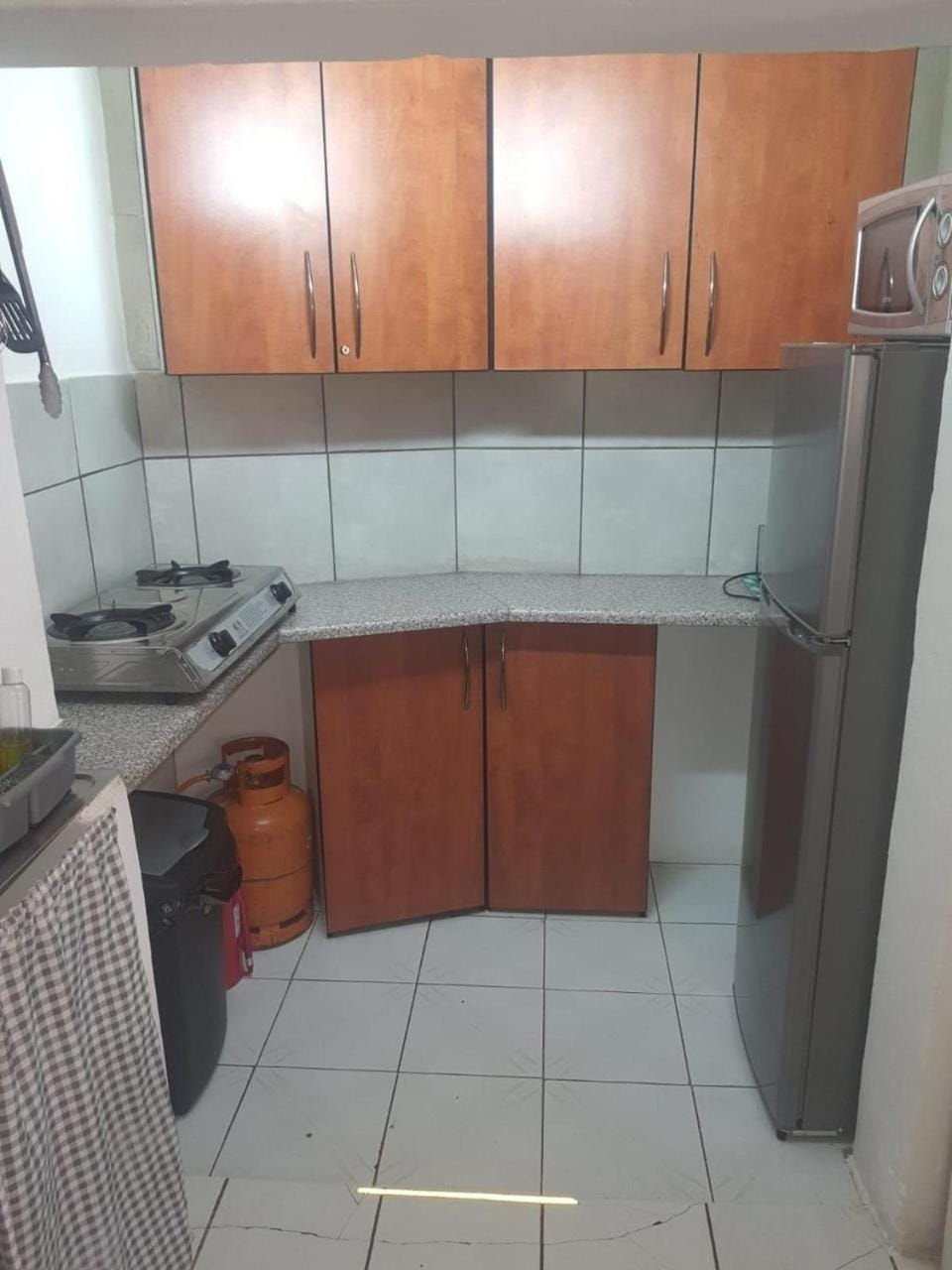 Kitchen or kitchenette, stove