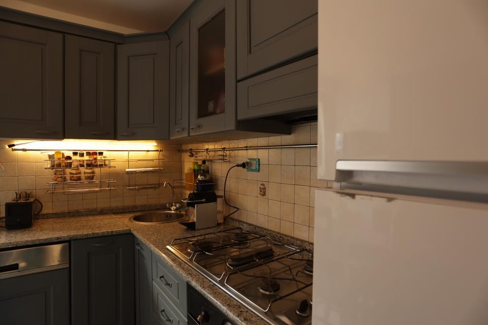 Kitchen or kitchenette, stove