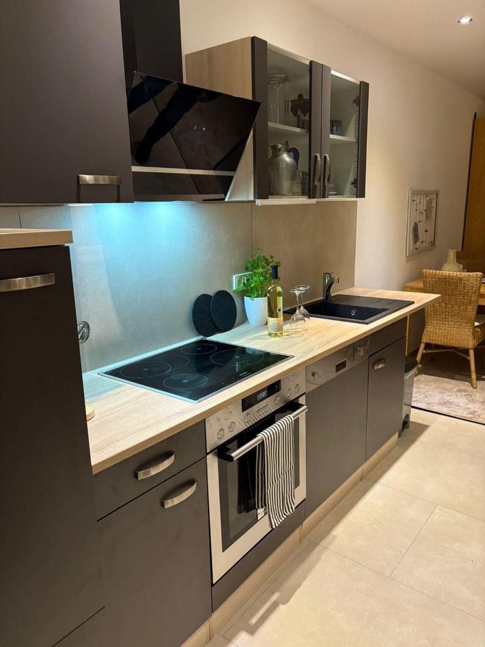 Kitchen or kitchenette, dishwasher, oven, stove