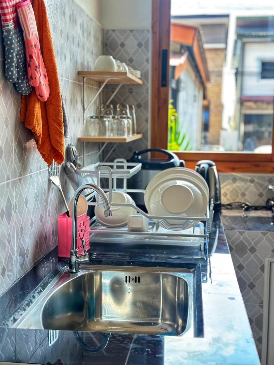 Kitchen or kitchenette, stove