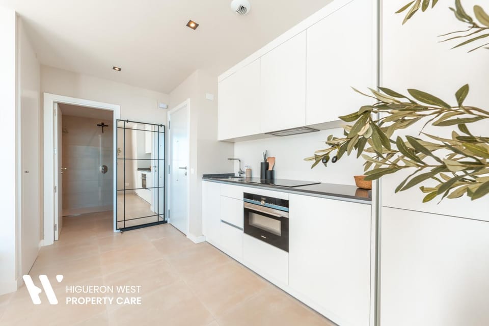 Kitchen or kitchenette, dishwasher, oven, stove
