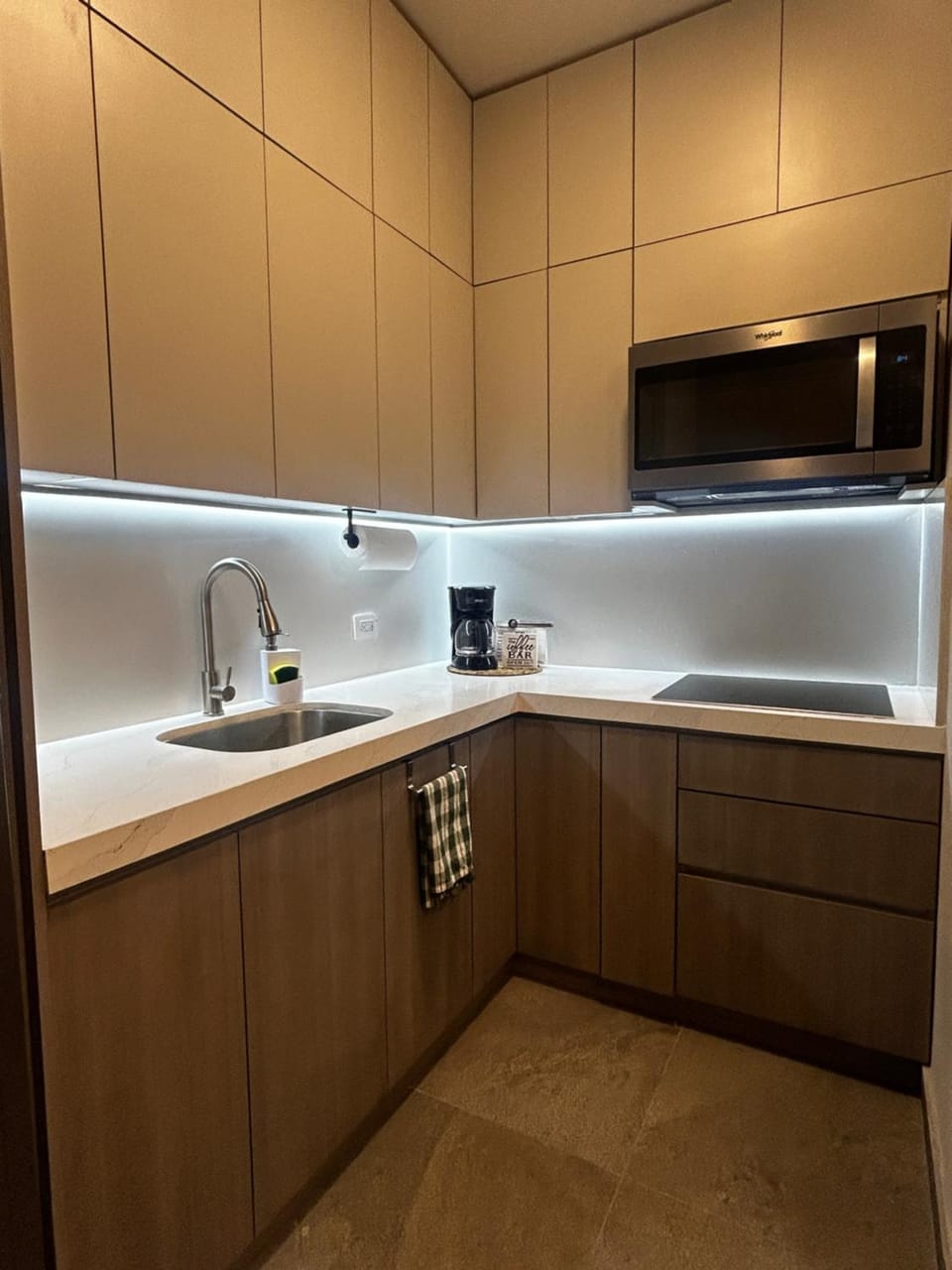Kitchen or kitchenette, stove