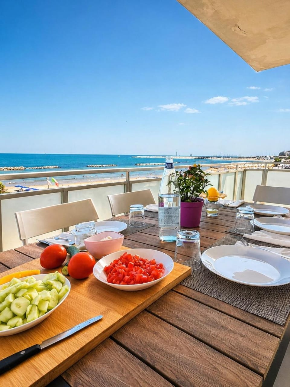 Day, Natural landscape, View (from property/room), Balcony/Terrace, Food and drinks, Dining area, Beach, Food, Sea view, Lunch, Dinner, Drinks