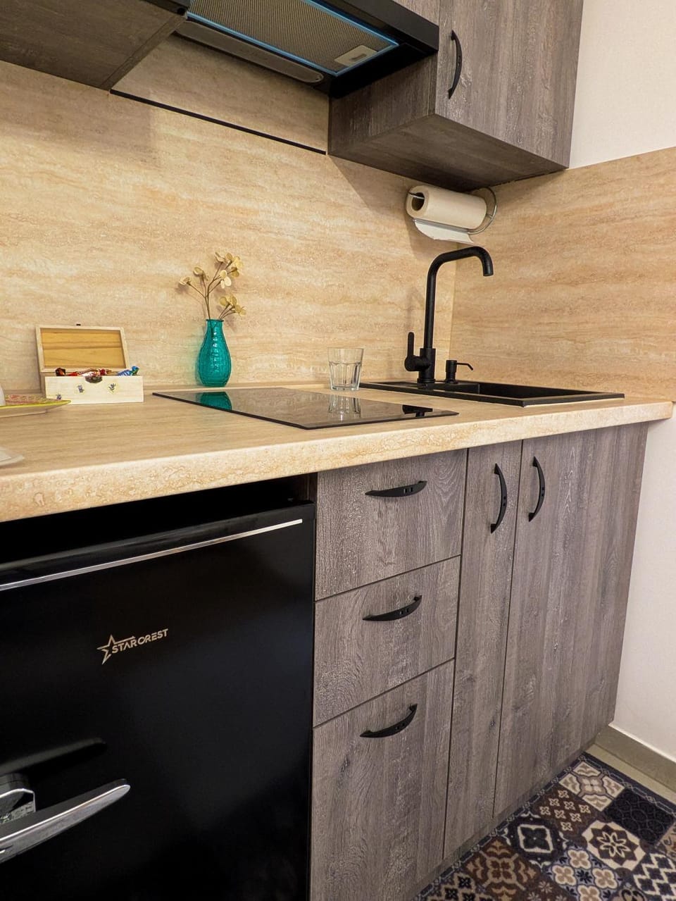 Kitchen or kitchenette, stove