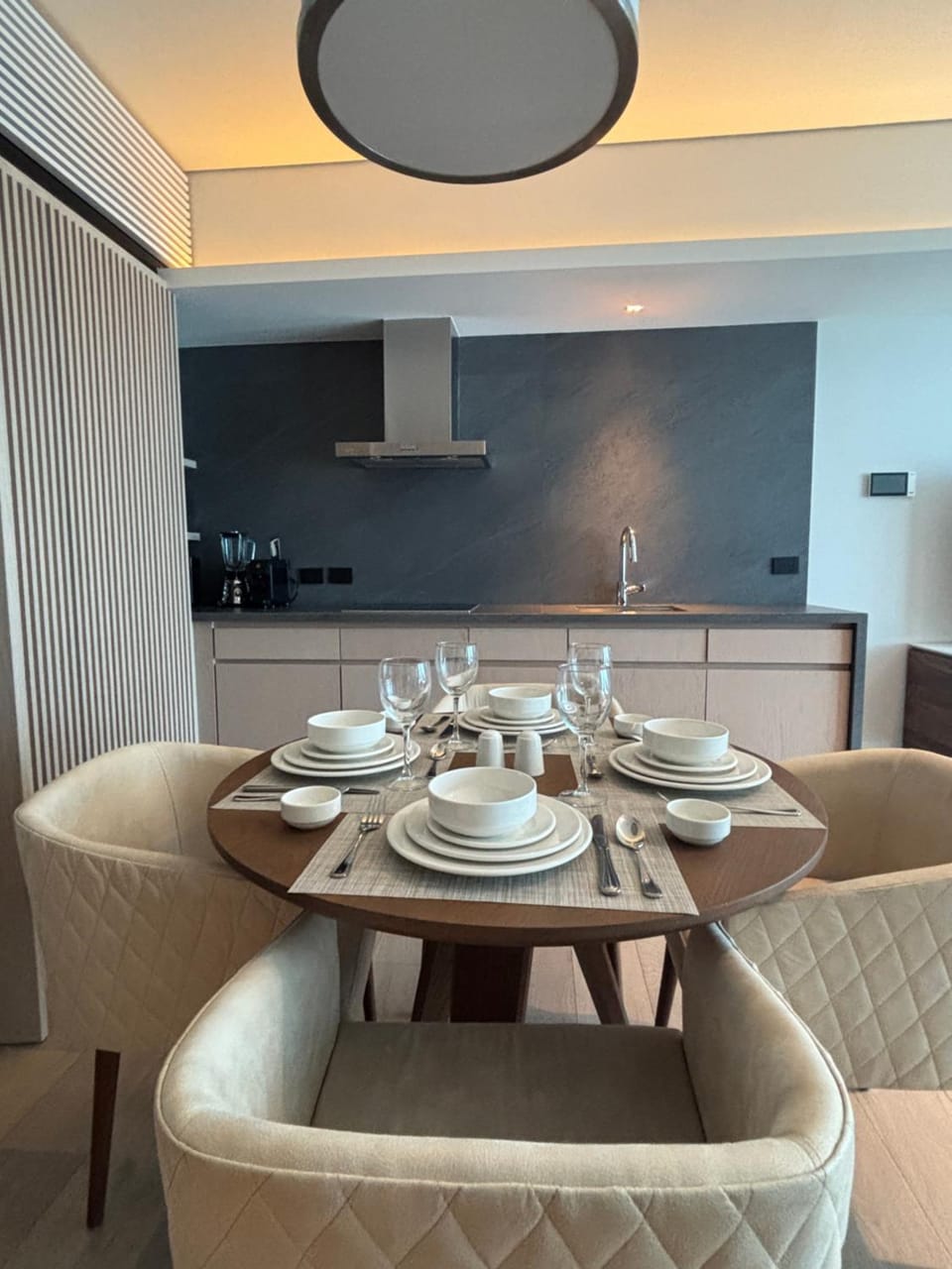 Dining area, furniture, stove